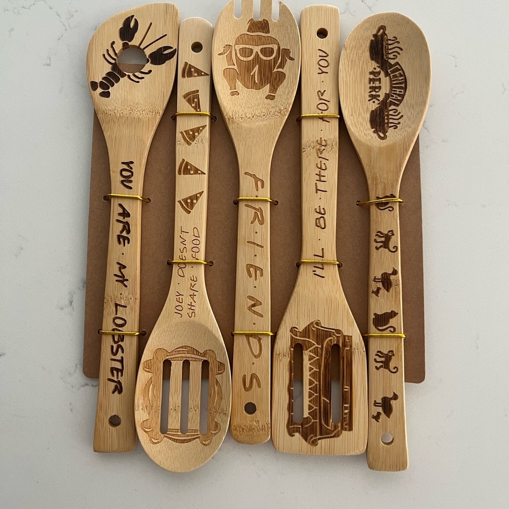Engraved Bamboo Kitchen Utensils Set